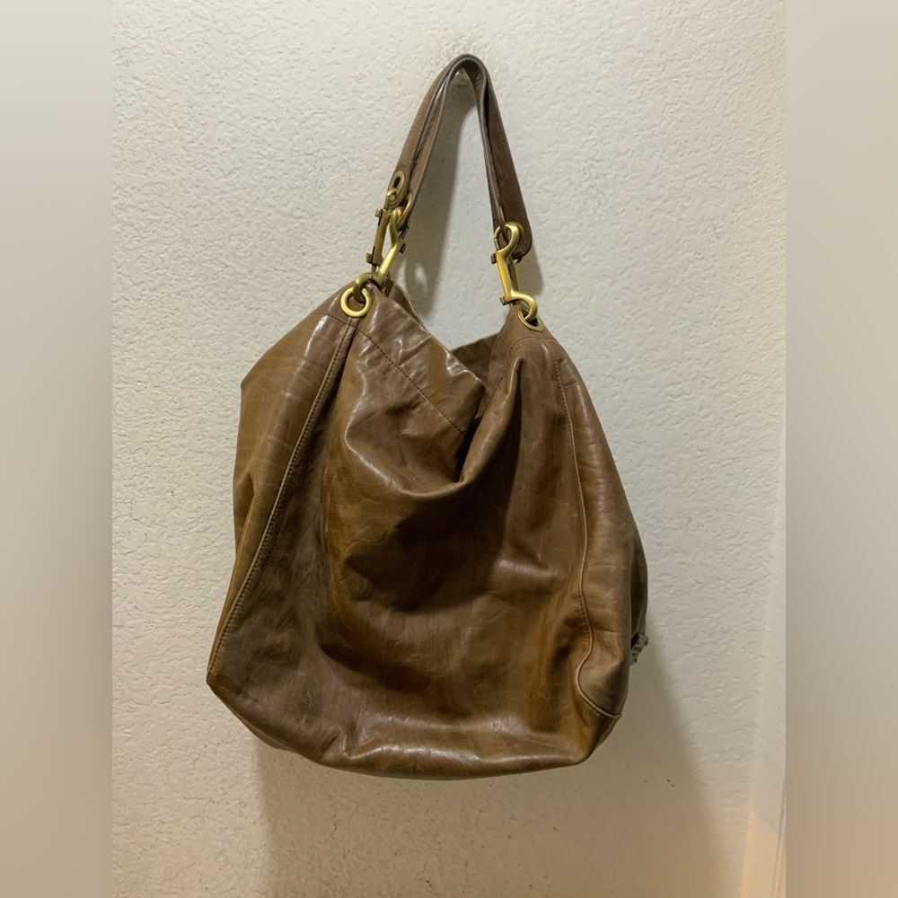 TOSCA BLU Leather Large Hobo Shoulder Bag gold brass hardware